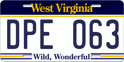 WV license plate DPE063