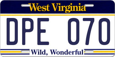 WV license plate DPE070
