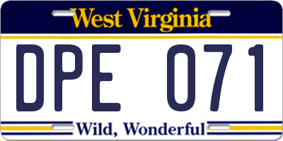 WV license plate DPE071