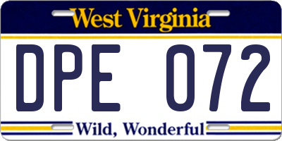 WV license plate DPE072