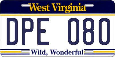 WV license plate DPE080