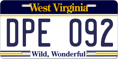 WV license plate DPE092