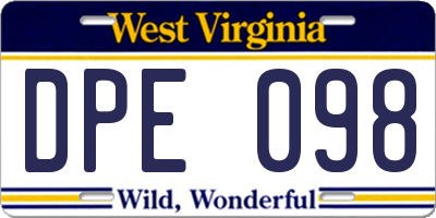 WV license plate DPE098