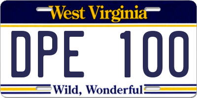 WV license plate DPE100