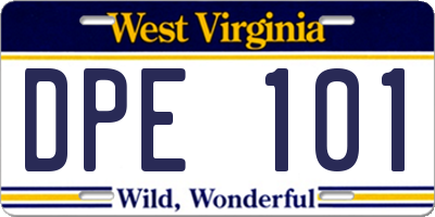 WV license plate DPE101