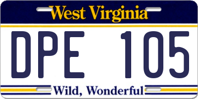 WV license plate DPE105