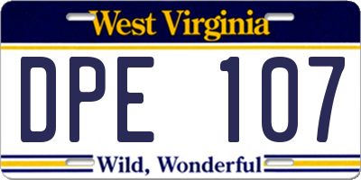 WV license plate DPE107