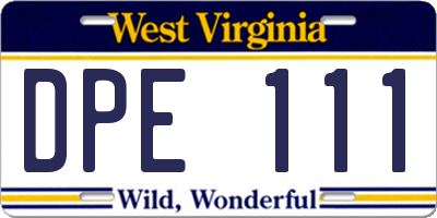 WV license plate DPE111