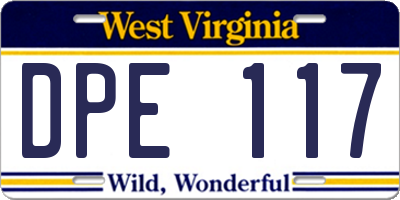 WV license plate DPE117