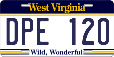 WV license plate DPE120