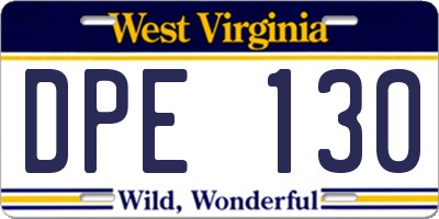 WV license plate DPE130