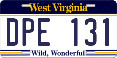 WV license plate DPE131