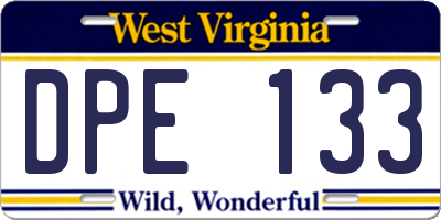 WV license plate DPE133