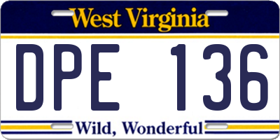WV license plate DPE136