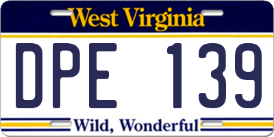 WV license plate DPE139