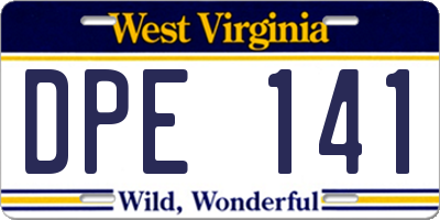 WV license plate DPE141