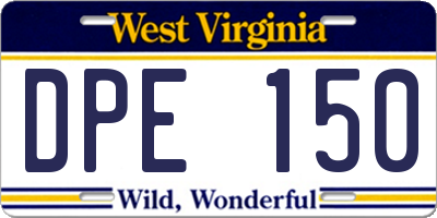 WV license plate DPE150