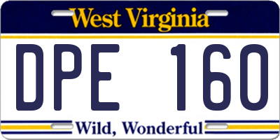 WV license plate DPE160