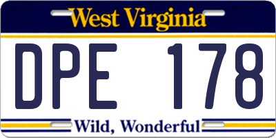 WV license plate DPE178
