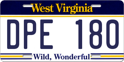 WV license plate DPE180