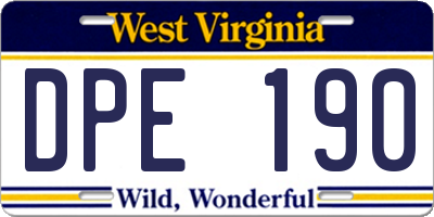 WV license plate DPE190