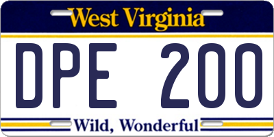 WV license plate DPE200