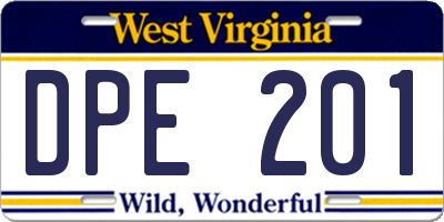 WV license plate DPE201
