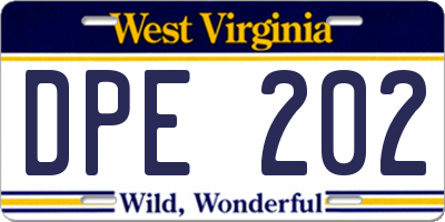 WV license plate DPE202