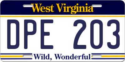 WV license plate DPE203
