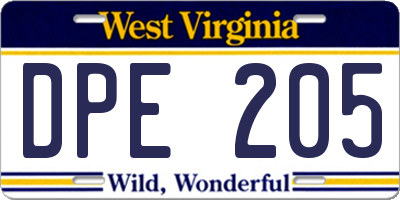 WV license plate DPE205