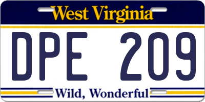 WV license plate DPE209