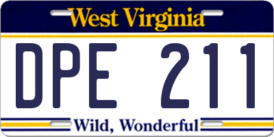 WV license plate DPE211