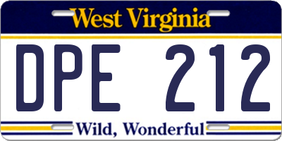 WV license plate DPE212
