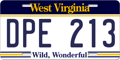 WV license plate DPE213