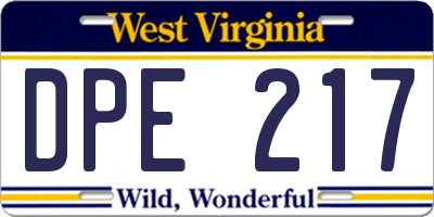 WV license plate DPE217