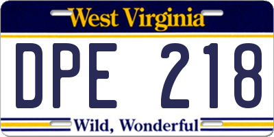 WV license plate DPE218