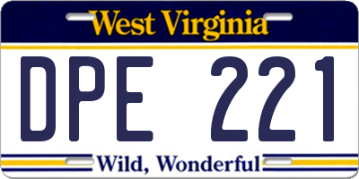 WV license plate DPE221