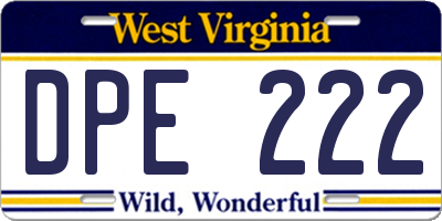 WV license plate DPE222