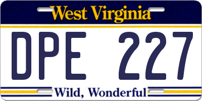 WV license plate DPE227