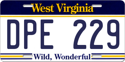 WV license plate DPE229