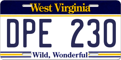 WV license plate DPE230