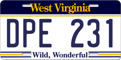 WV license plate DPE231