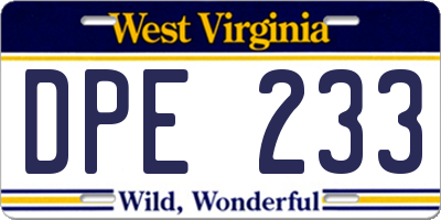 WV license plate DPE233