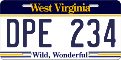 WV license plate DPE234