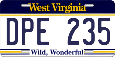 WV license plate DPE235