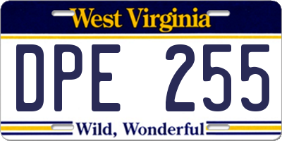 WV license plate DPE255