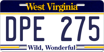 WV license plate DPE275