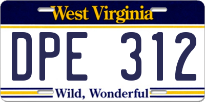 WV license plate DPE312