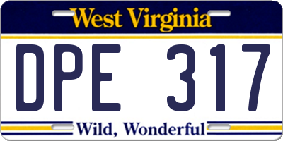 WV license plate DPE317