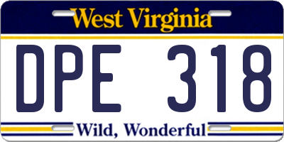 WV license plate DPE318